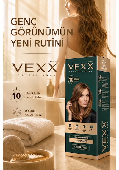 Vexx Professional Beyaz Kapatıcı Pratik Boya Şampuan Fındık Kabuğu 7.3 Amonyaksız Formül 300 Ml.