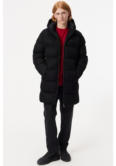 Lacoste Down Fill Mens Parka Sabit Kapüşonlu Kaz Tüyü Erkek Fitilli Parka Siyah