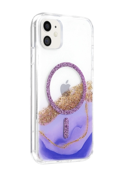Onegif Apple İphone Uyumlu 11 Lotus Simli Magsafe Kapak - Mor Düz Renkli