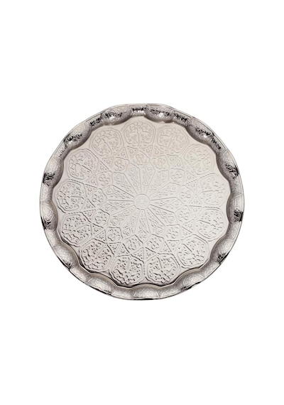 Osmanlı Motifli Metal Servis Tepsisi 34,5 Cm 13.6 İnç Kahve Ve Çay Sunum Tepsisi 5 Renk Seçeneği Gümüş Rengi Çok Renkli