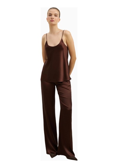 Because Of Alice Formal Satin Straight Leg Trousers Saten Düz Paça Kadın Pantolon Koyu Kahverengi