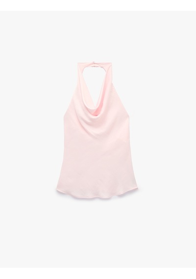 Koton Degaje Halter Yaka Saten Bluz Pembe 6sak30104pw Gül