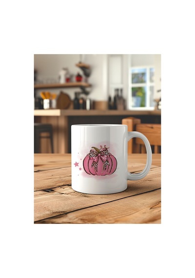 Kişiselleştirilebilir Pembe Bal Kabağı Ve Leopar Kurdele Tasarımlı Hediyelik Kupa Bardak - 330 Ml Çok Renkli - 876162704 Çok Renkli - 876162704 Çok Renkli
