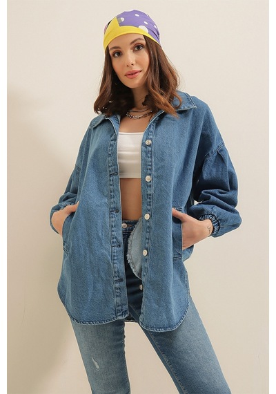 Bigdart 0662 Denim Balon Kollu Kot Ceket - Mavi 001