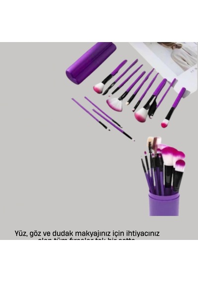 12 Li Profesyonel Makyaj Fırça Seti Fondöten, Allık, Kontür, Far Ve Eyeliner