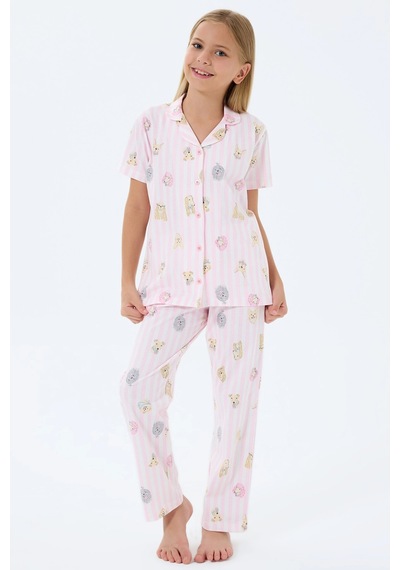 Alfa Aksesuar 03 Rolypoly 3809-2 Kız Çocuk Kısa Kol Pijama Takımı Beyaz
