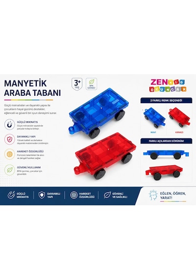 Magblock Manyetik Araba Takımı / 2 Set Araba / Çocuklar Için Eğitici Oyuncak - Tüm Markalarla Uyumlu.