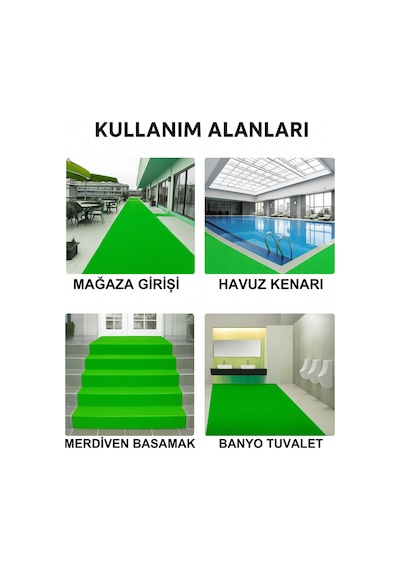 Beylini 12 Mm Kıvırcık Paspas İç Dış Mekan Pvc Zemin Halısı Kapı Girişi Banyo Duş Apartman Havuz Ve İş Yeri Yeşil