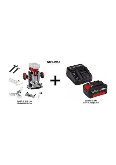 Einhell Set-8 Einhell Tp-ro 18 Li Bl Kömürsüz Akülü Dik Freze+einhell 18v 4,0 Ah Pxc Starter Kit, Akü & Şarj Cihazı