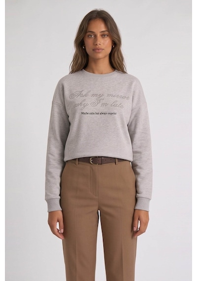 Fashion Friends Taşlı Gri Kadın Sweatshirt 26k0225k1