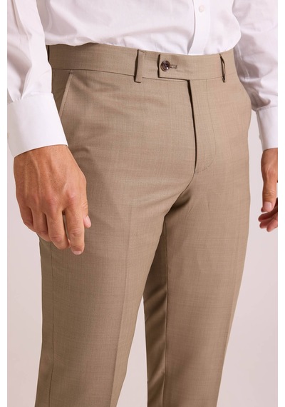 Ysf Erkek Bej Slim Fit Sivri Yaka Yelekli Takım Elbise Bej