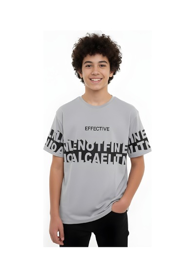 Modanino Erkek Çocuk T-shirt--geniş Kalıp-yazı Baskılı-12-16 Yaş 12527 Gri