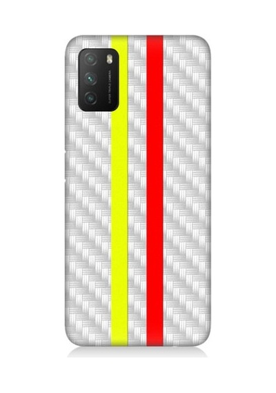 Xiaomi Poco M3 Uyumlu Sarı Kırmızı Metal Motif Desenli Silikon Kılıf
