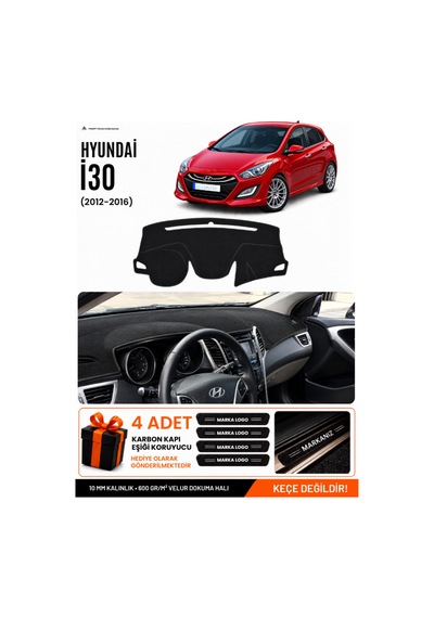 Hyundai İ30 2012-2016 Uyumlu Torpido Koruma, Torpido Örtüsü, Torpido Kılıfı - Siyah