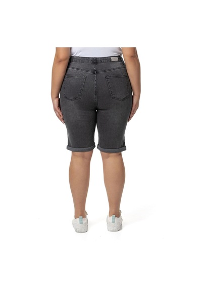 Büyük Beden Paçası Katlamalı Beş Cepli Denim Antrasit Şort-antrasit Antrasit