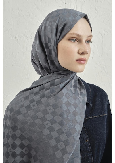 Armine Elegance İpek Pamuk Dama Şal 19 Füme