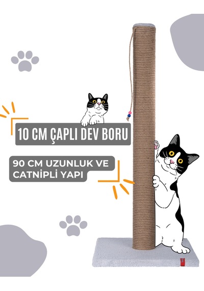 90cm Catnipli Kalın Borulu Dev Tırmalama Tahtası Gri