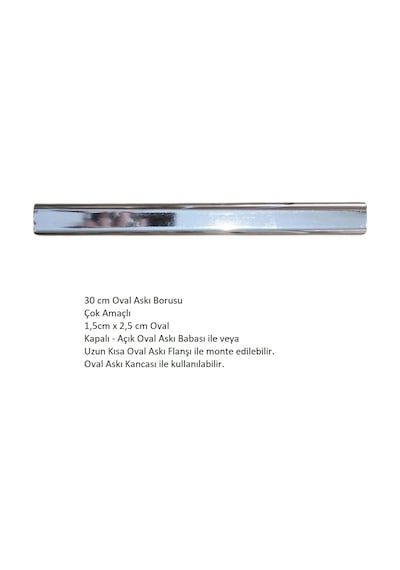 Oval Askı Borusu, 30 Cm, Parlak Metal, Mutfak, Banyo, Vestiyer, Portmanto, Çok Amaçlı Metalik