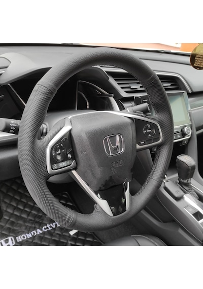 Honda Civic Fc5 Araca Özel Direksiyon Kılıfı Noktalı Düz Siyah Dikişli