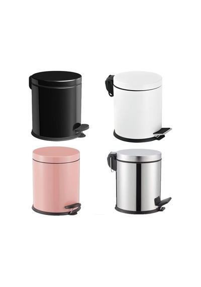 Pedallı Banyo Çöp Kovası 5lt Siyah Beyaz Pembe Metal Çok Renkli