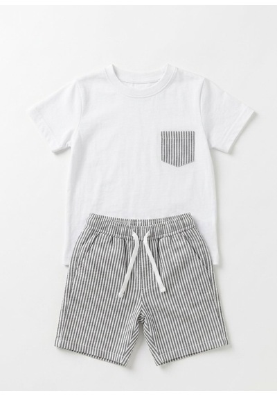 Baby Lory Kids Store Siyah Çizgili Şort Takım Beyaz - Siyah
