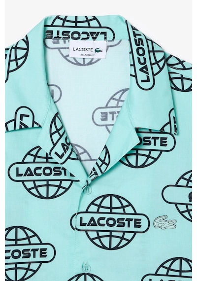 Lacoste Men's Relaxed Fit Green Shirt Bol Kesim Desenli Erkek Gömlek Yeşil
