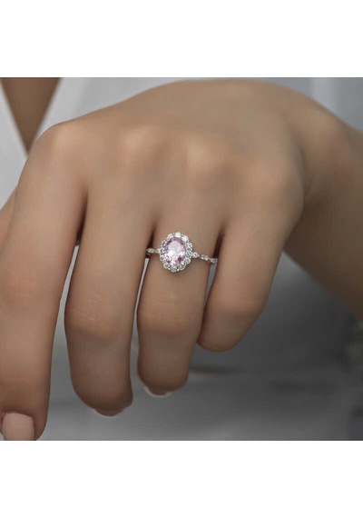 Stillove Gümüş Pembe Oval Taşlı Kadın Yüzük