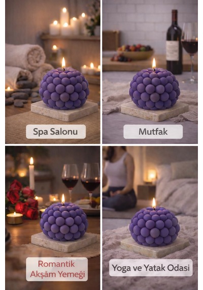 Dekoratif Lüks Soya Mum, El Yapımı Doğal Mum, Uzun Yanma Süreli Şık Ev Hediyesi, Ev Süsü Mor 270 G Mor