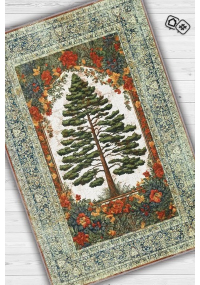Homshtag Art Deco Çam Ağacı Vintage Halı Görünümlü Dijital Baskı Renkli Halı,rustik Çiçekli Halı Çok Renkli