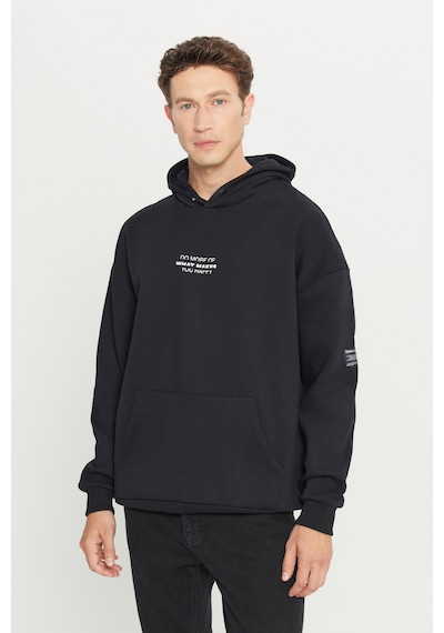 AC&Co / Altınyıldız Classics Erkek Sıyah Oversize Fit Bol Kesim Kapüşonlu İçi Polarlı Pamuklu Sweatshirt Siyah