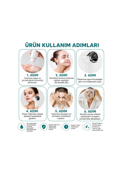 Elektrikli Yüz Temizleme Cihazı, 6 Farklı Başlıklı Cilt Bakım Ve Yüz Temizleme Fırçası, 15 Kademeli Hız Ayarı, 1000 Mah Şarjlı, Type-c, Masaj Başlıklı