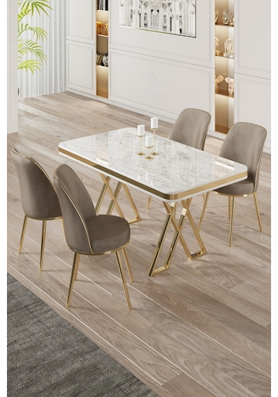Canisa Vals Serisi 80x130 Lak Panel Beyaz Mermer Desen Masa Takımı Gold Ayaklı 4 Cappucino Sandalye Beyaz Mermer Desen Masa Sandalyeler Cappucino Canisa Vals Serisi 80x130 Lak Panel Beyaz Mermer Desen Masa Takımı Gold Ayaklı 4 Cappucino Sandalye Beyaz Mermer Desen Masa Sandalyeler Cappucino