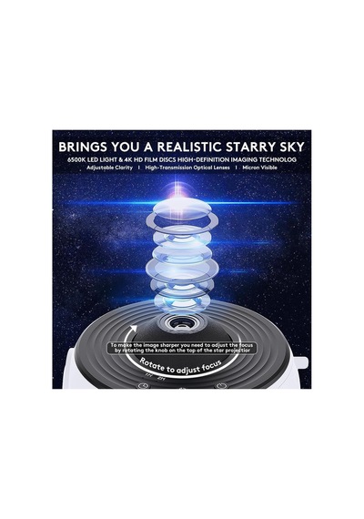 Planetaryum Galaksi Projektörü Gece Lambası - 12 Adet Full Hd Uzay Projeksiyon Diski, Ayarlanabilir Konsantrasyon Uzu