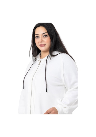 Büyük Beden Kapüşonlu Fermuarlı Üç İplik Beyaz Sweatshirt-beyaz Beyaz Büyük Beden Kapüşonlu Fermuarlı Üç İplik Beyaz Sweatshirt-beyaz Beyaz