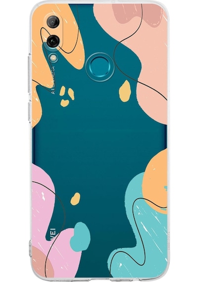 Huawei P Smart 2019 Uyumlu Kamera Korumalı Kapak Karışık Renkler Tasarımlı Şeffaf Kılıf Şeffaf