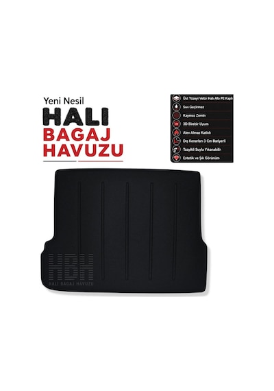Toyota Land Cruıser Prado 2014-2024 Arası Halı Bagaj Havuzu Siyah Renk