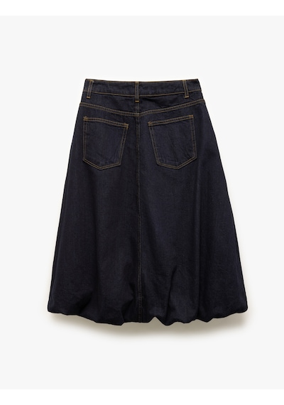 Koton Düğmeli Cep Detaylı Denim Midi Balon Etek Koyu İndigo 5sal70024md Dark Indigo