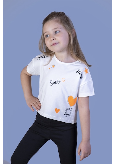 Toontoy Kids Toontoy Kız Çocuk Crop Model Neon Baskılı Tişört Ekru