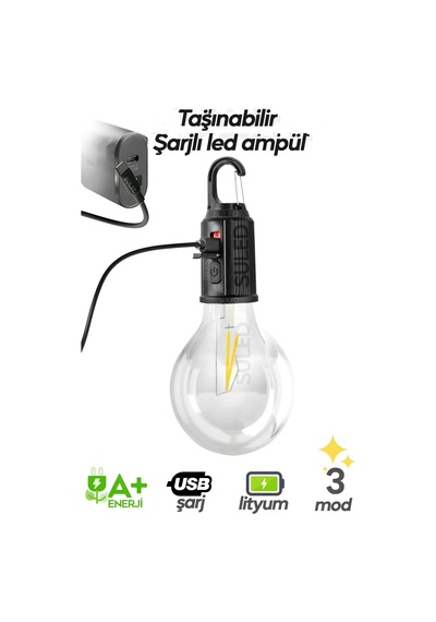 Taşınabilir Şarjlı Led Ampül Outdoor Kamp Bahçe Lambası 10w Askıl