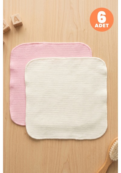 Just Inner Kız Bebek 6'lı %100 Pamuk Ağız Mendili Düz Renk Dokulu Kutulu Set Nefes Alan Doku 682201 Pembe