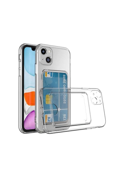 Apple iPhone Uyumlu 14 Kılıf Kartlıklı Setra Silikon + Ekran Koruyucu Nano Şeffaf