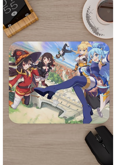 Konosuba Kaymaz Dikişli Kauçuk Oyuncu Mousepad V2 - 22x18 Gaming Mouse Pad Fare Altlığı
