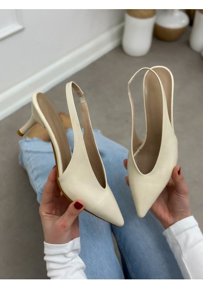 Ervanın Butiği Bej Parlak Deri Larry Lastik Detay Kadın Stiletto-6079 Bej Cilt