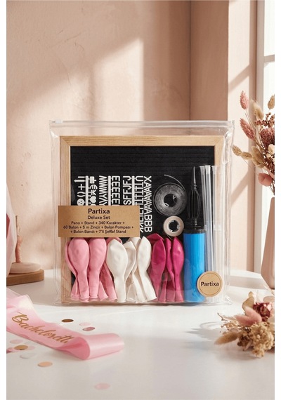 Bekarlığa Veda Bride To Be Süsleme Deluxe Set Siyah Keçe Yazı Panosu Standlı Balon Zincirli 7 Li Şeffaf Balon Standlı Yetişkin