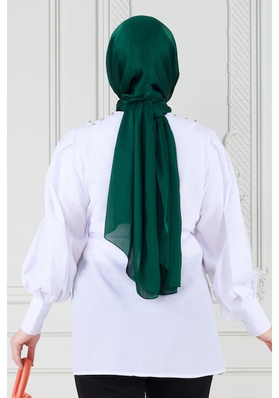 Sevitli Yakası Taş Çakım Tunik-beyaz-3646-beyaz Beyaz