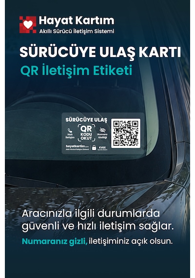 Sürücüye Ulaş Qr Kodlu Araç Cam Etiketi - Numaranız Görünmez 1 Adet