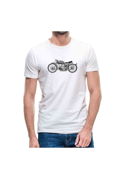 Nostalji Motor Baskılı Beyaz Erkek Tshirt