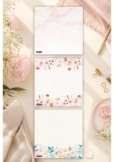 Çiçek Bloknot - 9 9 Cm Ebat- 50 Yaprak - Notepad - Memopad - Çizgisiz Not Kağıdı- To Do List - 3593