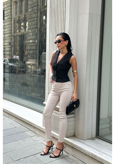 HLT Jeans Kadın Krem Süper Skinny Fit Yüksek Bel Likralı Esnek Jean Kot Pantolon Jennie-2003