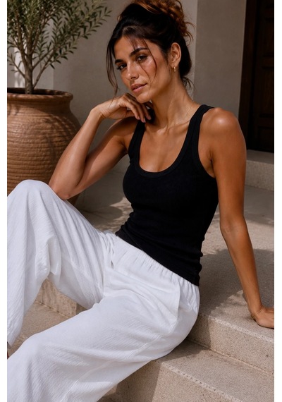 Bb Butik Basic Soft Cotton Fitilli Pamuk Basic Atlet Vücuda Oturan Kalıp Md3571 Siyah